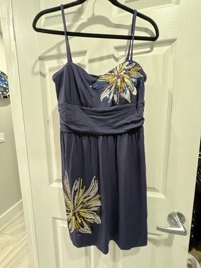 INC International Concepts Navy Spaghetti Strap Dress with Sequin Floral